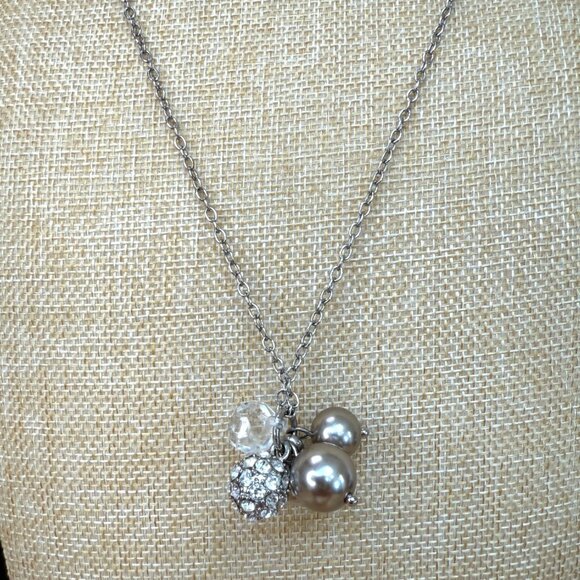 J.Crew Silver-Tone Necklace W/ Crystal Bead 22" Chain Lobster Clasp - Picture 1 of 6